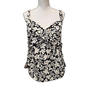 Lands' End Womens 18W Black White Floral Twist Front Tankini Swim Top 62830